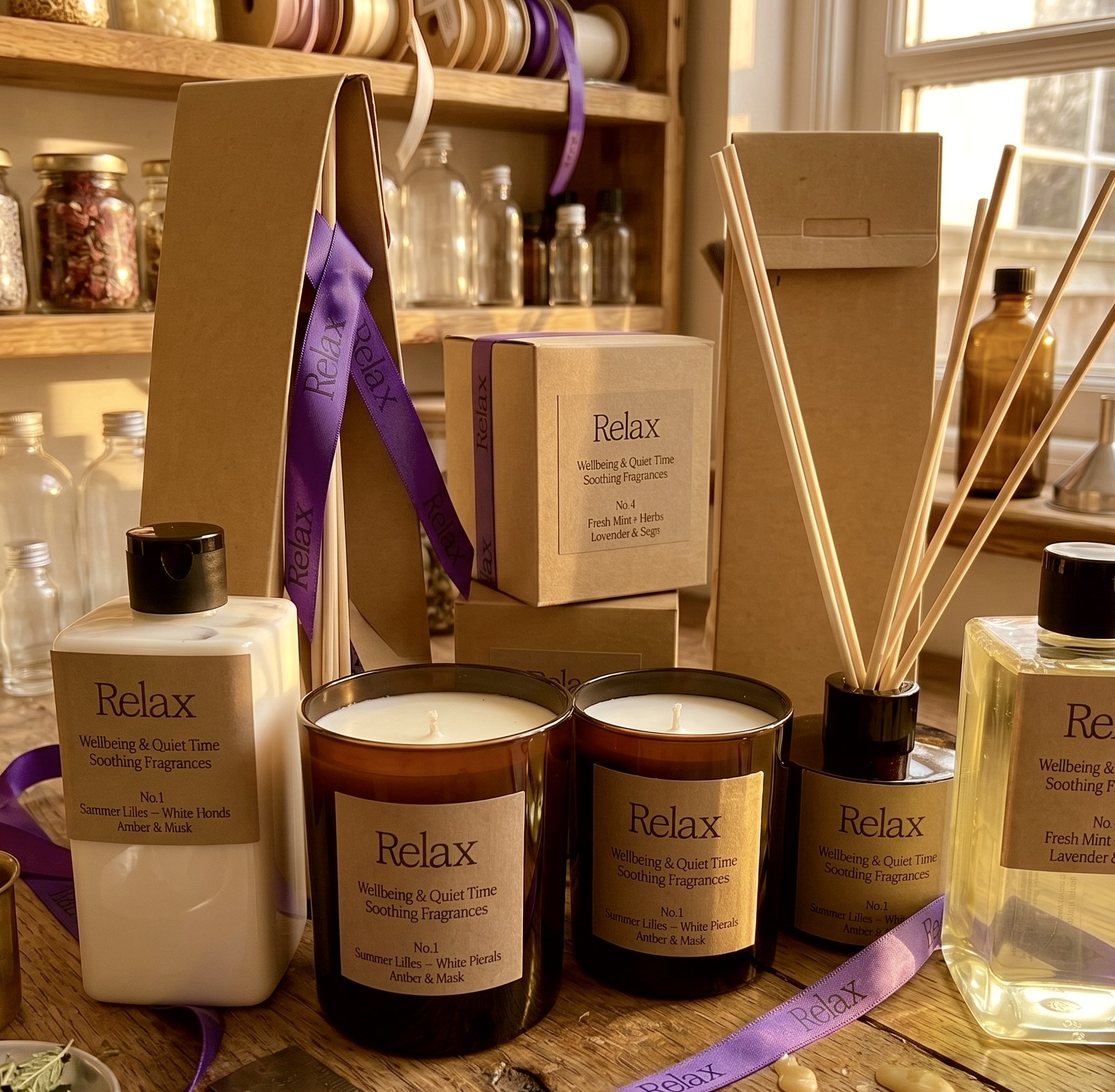 Moores Relax wellbeing range on the workshop shelf